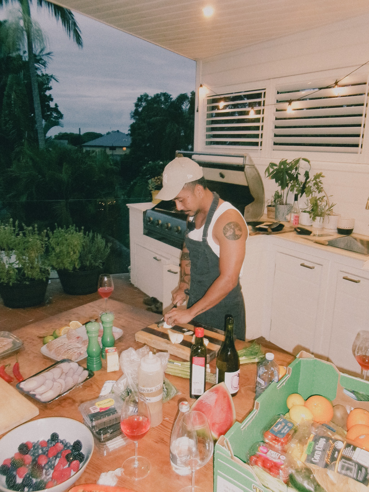Prep at dusk, the table already loaded