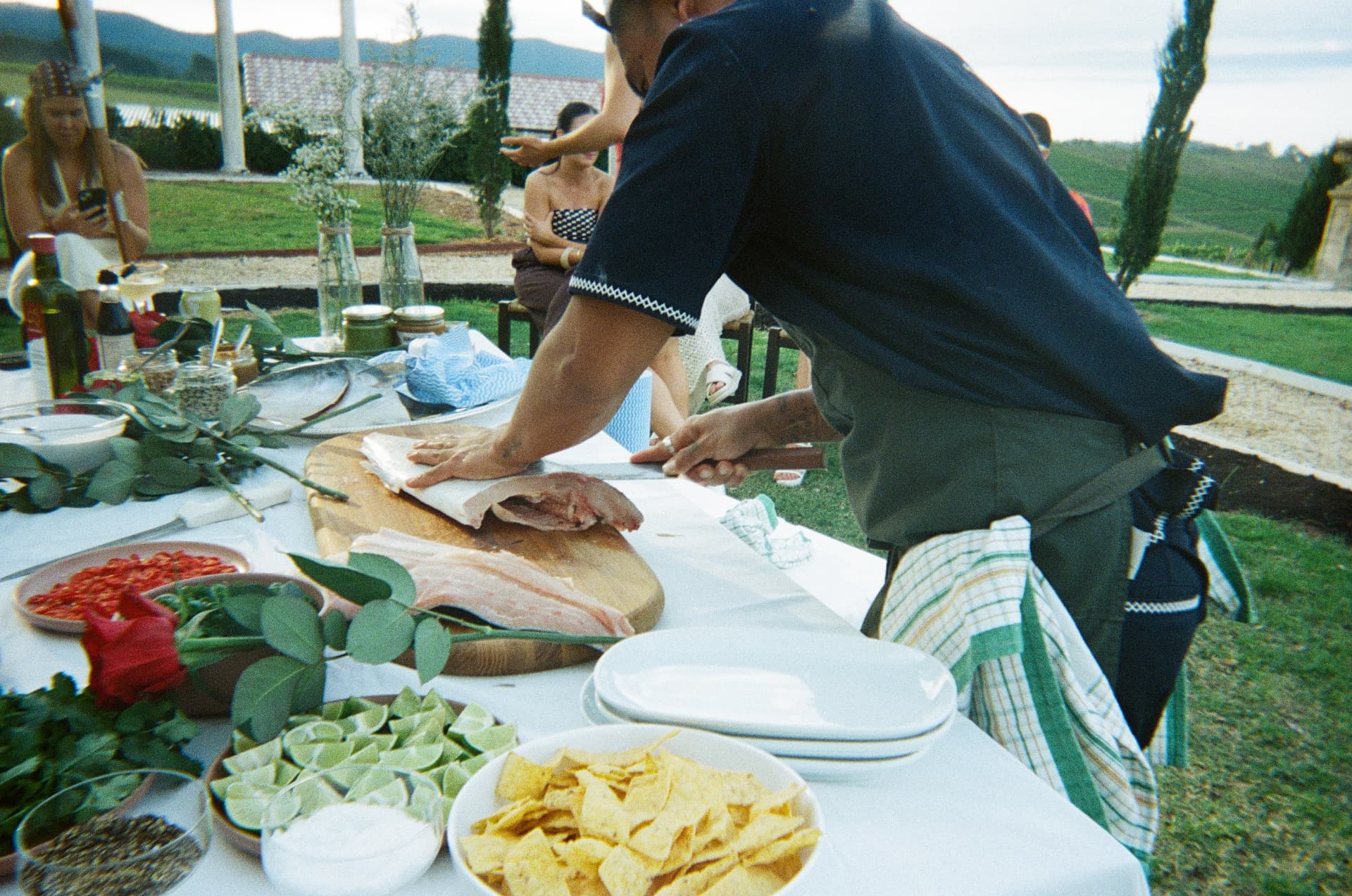 Portioning the fish, service about to start